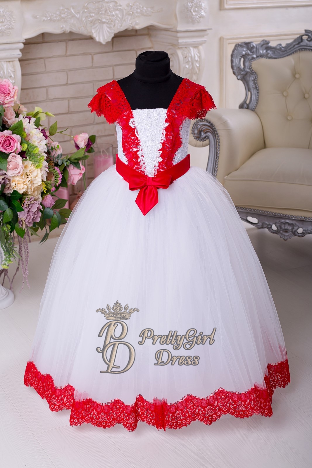 red white and blue flower girl dress
